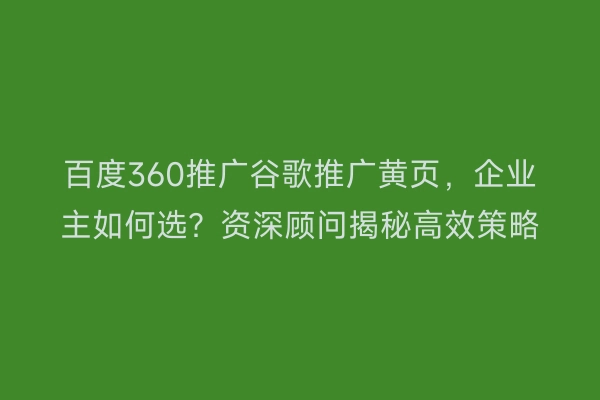 百度360推广谷歌推广黄页，企业主如何选？资深顾问揭秘高效策略