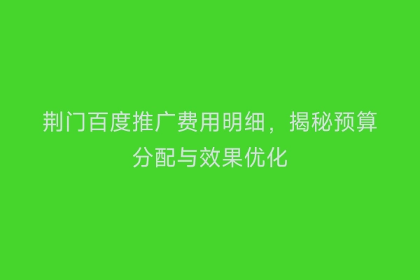 荆门百度推广费用明细，揭秘预算分配与效果优化