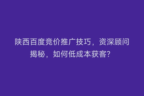 陕西百度竞价推广技巧，资深顾问揭秘，如何低成本获客？