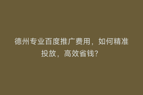 德州专业百度推广费用，如何精准投放，高效省钱？