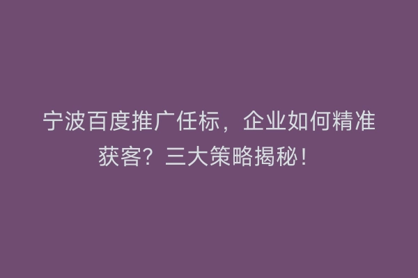 宁波百度推广任标，企业如何精准获客？三大策略揭秘！
