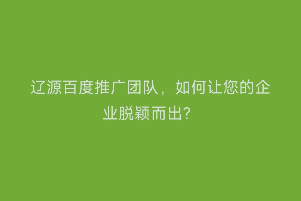 辽源百度推广团队，如何让您的企业脱颖而出？