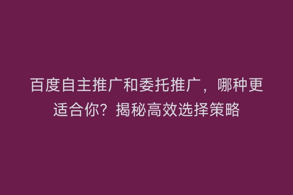 百度自主推广和委托推广,哪种更适合你?揭秘高效选择策略