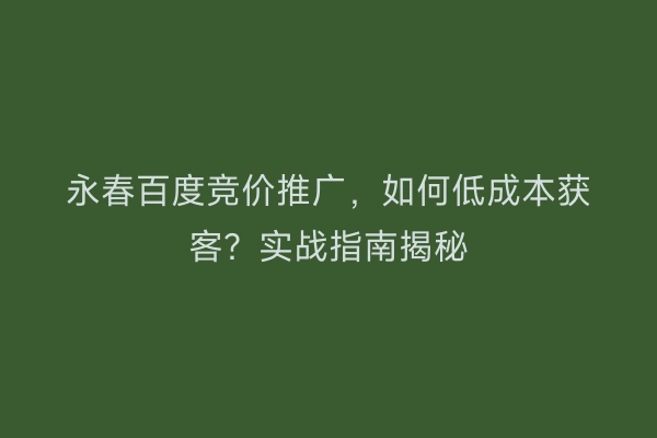 永春百度竞价推广，如何低成本获客？实战指南揭秘