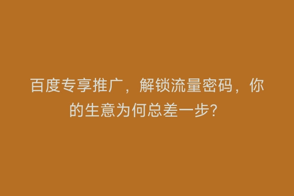 百度专享推广，解锁流量密码，你的生意为何总差一步？