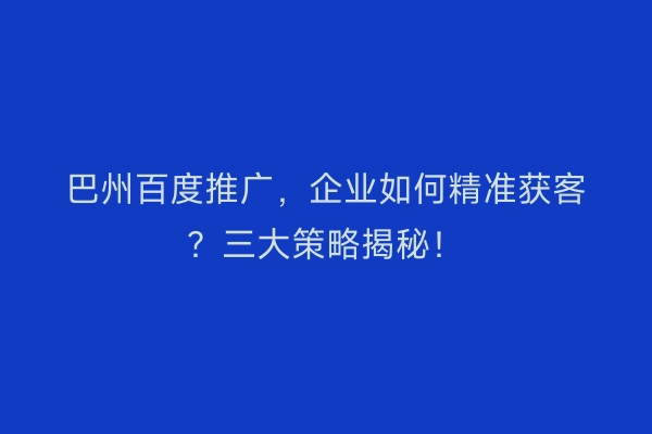 巴州百度推广，企业如何精准获客？三大策略揭秘！