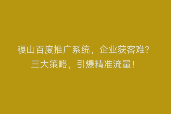 稷山百度推广系统，企业获客难？三大策略，引爆精准流量！