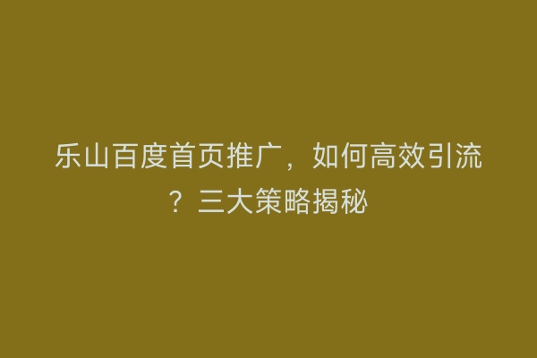 乐山百度首页推广，如何高效引流？三大策略揭秘