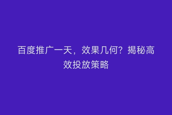 百度推广一天，效果几何？揭秘高效投放策略
