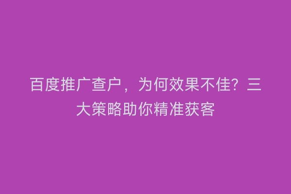 百度推广查户，为何效果不佳？三大策略助你精准获客