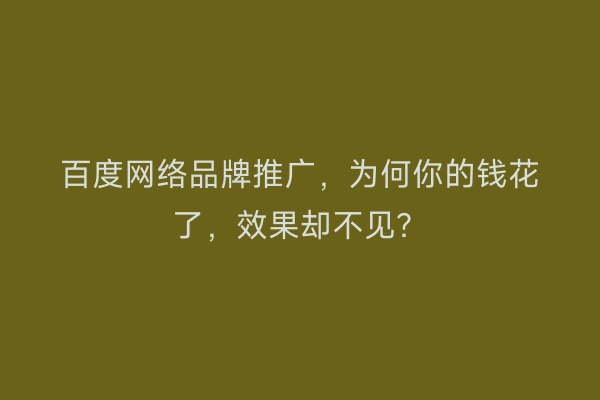 百度网络品牌推广，为何你的钱花了，效果却不见？