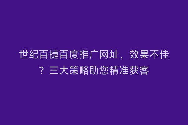 世纪百捷百度推广网址，效果不佳？三大策略助您精准获客