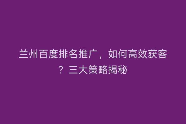 兰州百度排名推广，如何高效获客？三大策略揭秘