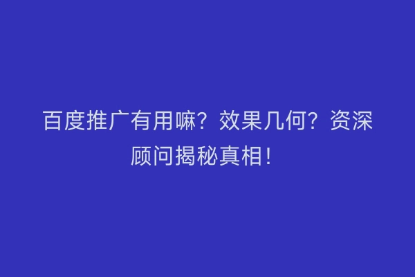 百度推广有用嘛？效果几何？资深顾问揭秘真相！