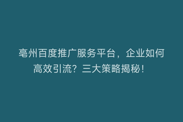 亳州百度推广服务平台，企业如何高效引流？三大策略揭秘！