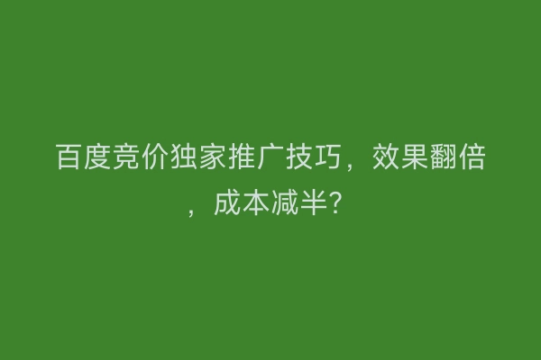 百度竞价独家推广技巧，效果翻倍，成本减半？