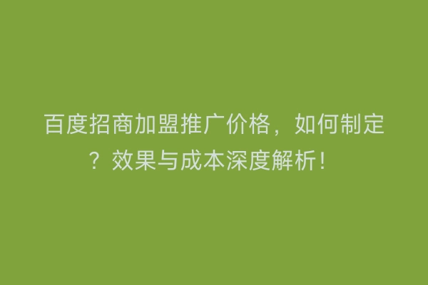 百度招商加盟推广价格，如何制定？效果与成本深度解析！