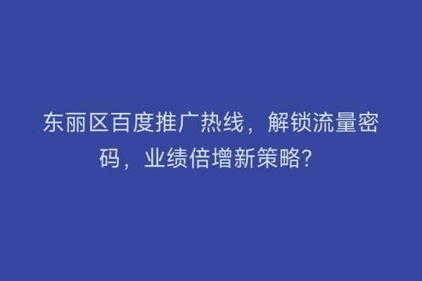 东丽区百度推广热线,解锁流量密码,业绩倍增新策略?