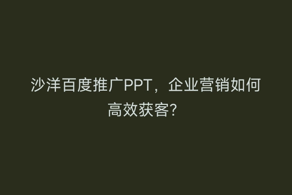 沙洋百度推广PPT，企业营销如何高效获客？
