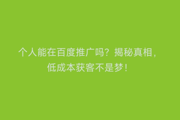 个人能在百度推广吗？揭秘真相，低成本获客不是梦！