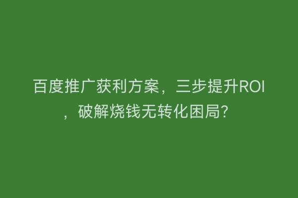 百度推广获利方案，三步提升ROI，破解烧钱无转化困局？