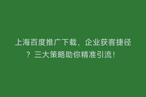 上海百度推广下载，企业获客捷径？三大策略助你精准引流！