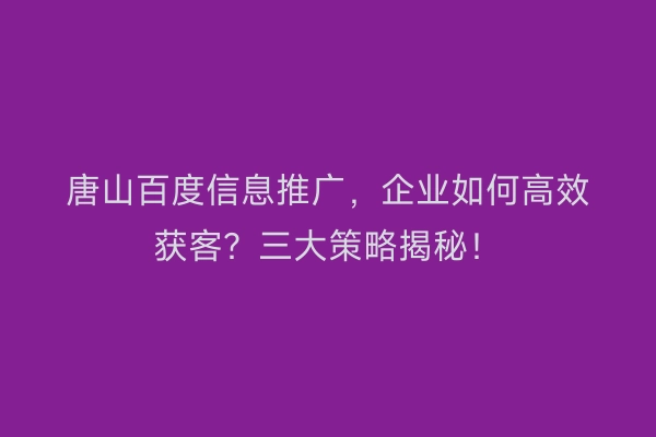 唐山百度信息推广，企业如何高效获客？三大策略揭秘！