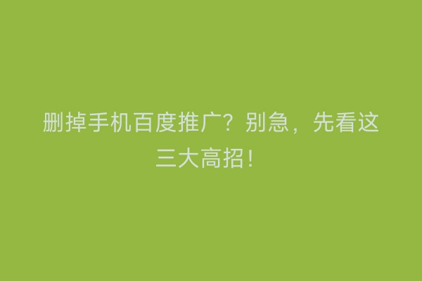删掉手机百度推广？别急，先看这三大高招！