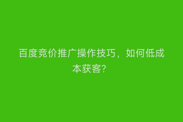 百度竞价推广操作技巧，如何低成本获客？