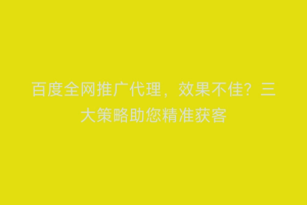 百度全网推广代理，效果不佳？三大策略助您精准获客