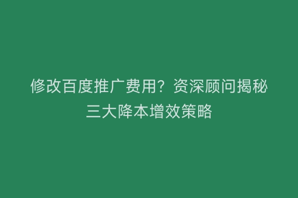 修改百度推广费用？资深顾问揭秘三大降本增效策略