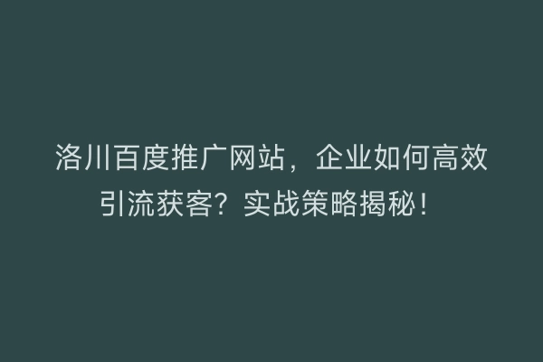 洛川百度推广网站，企业如何高效引流获客？实战策略揭秘！
