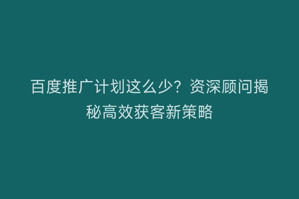 百度推广计划这么少？资深顾问揭秘高效获客新策略