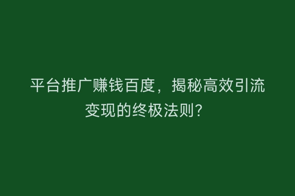 平台推广赚钱百度，揭秘高效引流变现的终极法则？