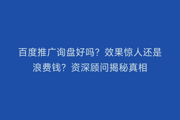 百度推广询盘好吗？效果惊人还是浪费钱？资深顾问揭秘真相