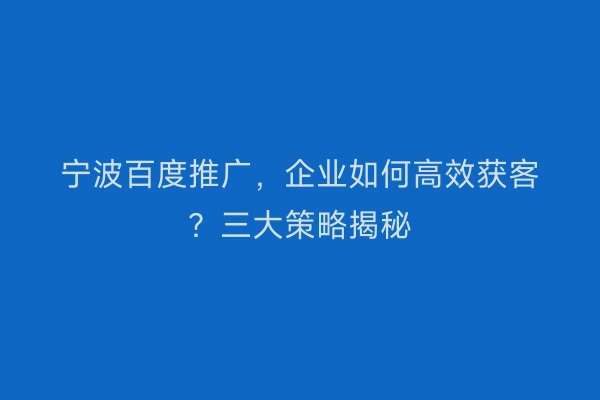 宁波百度推广，企业如何高效获客？三大策略揭秘