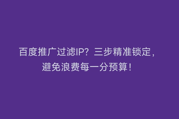 百度推广过滤IP？三步精准锁定，避免浪费每一分预算！