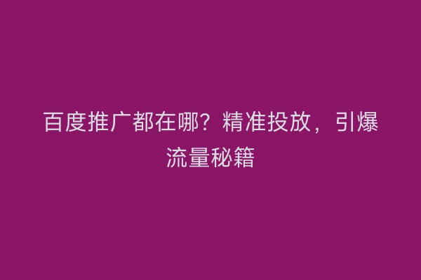百度推广都在哪？精准投放，引爆流量秘籍
