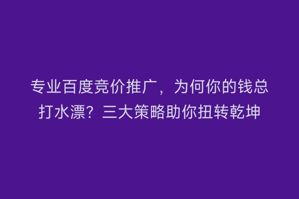 专业百度竞价推广，为何你的钱总打水漂？三大策略助你扭转乾坤
