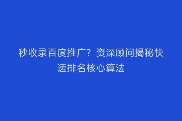 秒收录百度推广？资深顾问揭秘快速排名核心算法