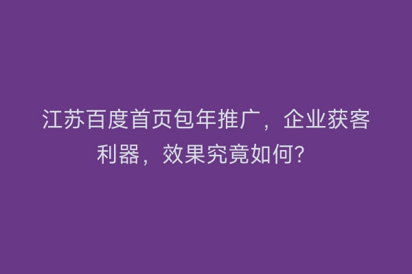 江苏百度首页包年推广，企业获客利器，效果究竟如何？