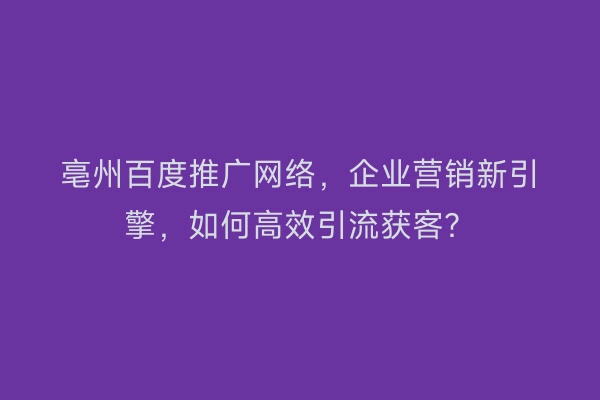 亳州百度推广网络，企业营销新引擎，如何高效引流获客？