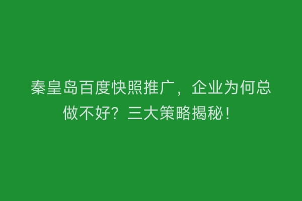秦皇岛百度快照推广,企业为何总做不好?三大策略揭秘!