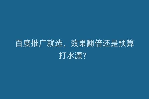 百度推广就选，效果翻倍还是预算打水漂？