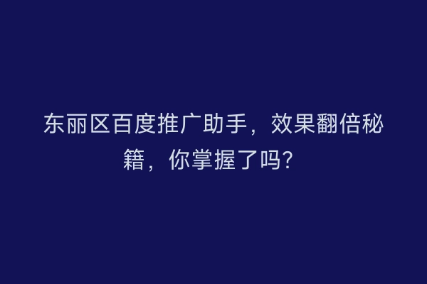 东丽区百度推广助手，效果翻倍秘籍，你掌握了吗？