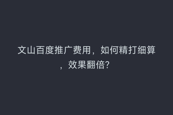 文山百度推广费用，如何精打细算，效果翻倍？