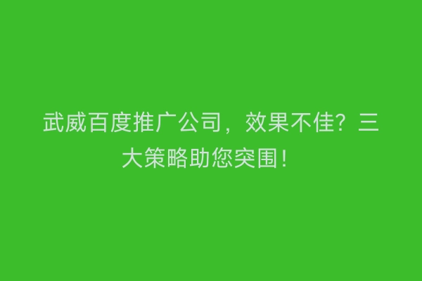 武威百度推广公司，效果不佳？三大策略助您突围！