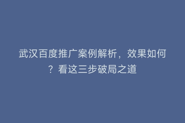 武汉百度推广案例解析，效果如何？看这三步破局之道
