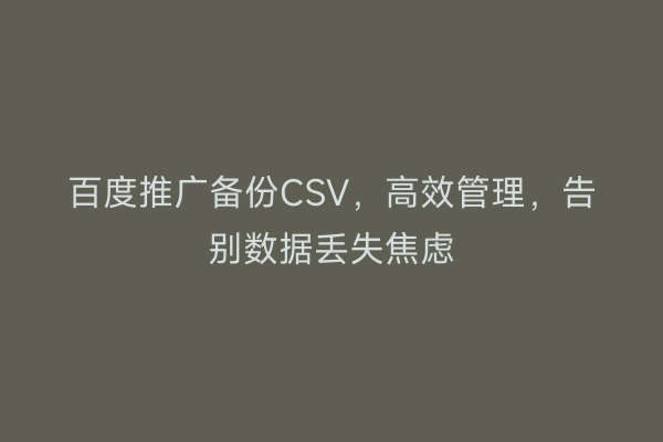 百度推广备份CSV，高效管理，告别数据丢失焦虑