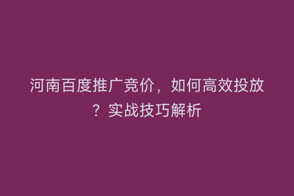 河南百度推广竞价，如何高效投放？实战技巧解析